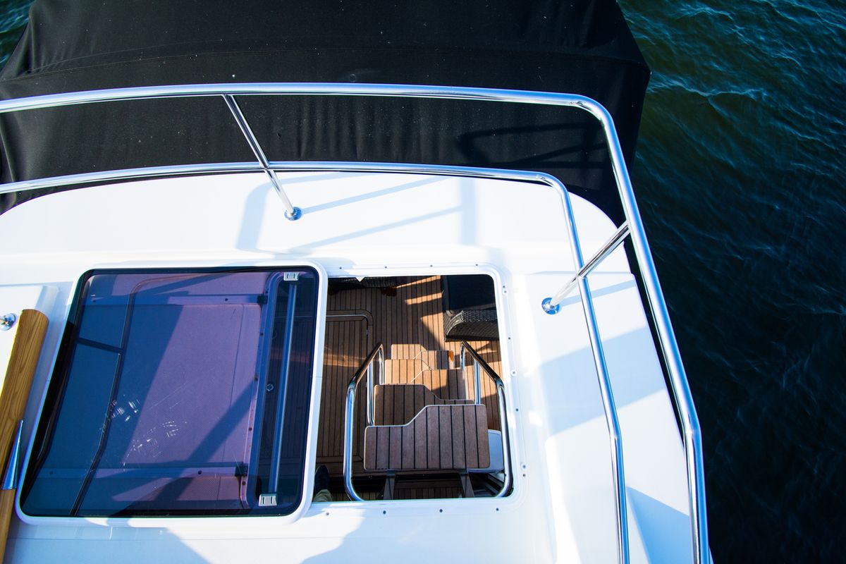 Deck of Futura 40 Grand Horizon #2, a Cobra Yachts Futura 40 Grand Horizon motorboat at Wilkasy, Poland