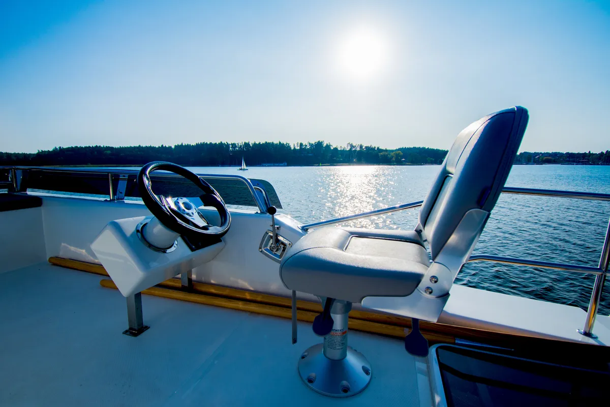 Cockpit of Futura 40 Grand Horizon #2, a Cobra Yachts Futura 40 Grand Horizon motorboat at Wilkasy, Poland