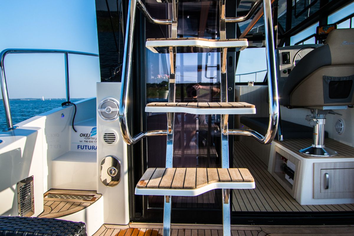Deck of Futura 40 Grand Horizon #2, a Cobra Yachts Futura 40 Grand Horizon motorboat at Wilkasy, Poland