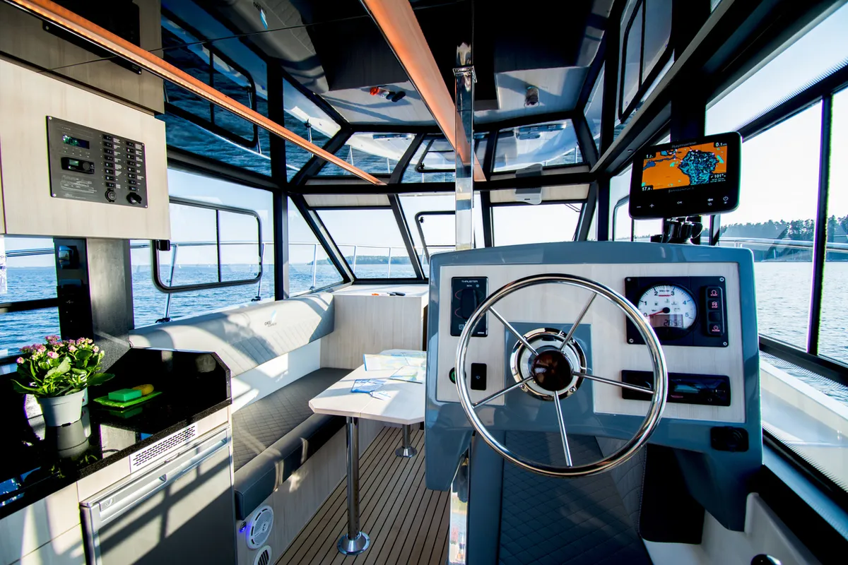 Cockpit of Futura 40 Grand Horizon #2, a Cobra Yachts Futura 40 Grand Horizon motorboat at Wilkasy, Poland