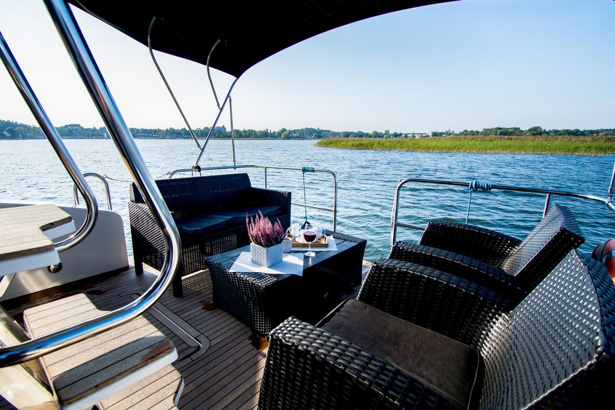 Deck of Futura 40 Grand Horizon #2, a Cobra Yachts Futura 40 Grand Horizon motorboat at Wilkasy, Poland