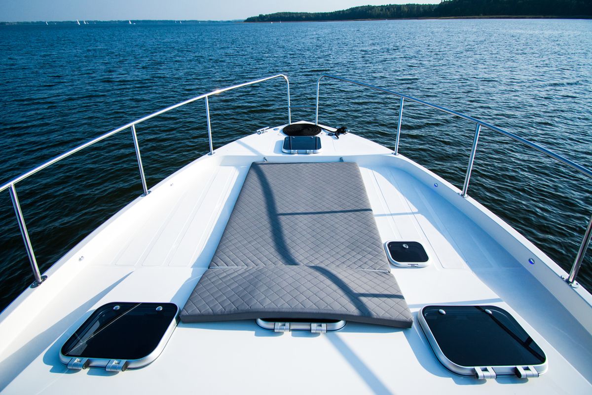 Deck of Futura 40 Grand Horizon #2, a Cobra Yachts Futura 40 Grand Horizon motorboat at Wilkasy, Poland