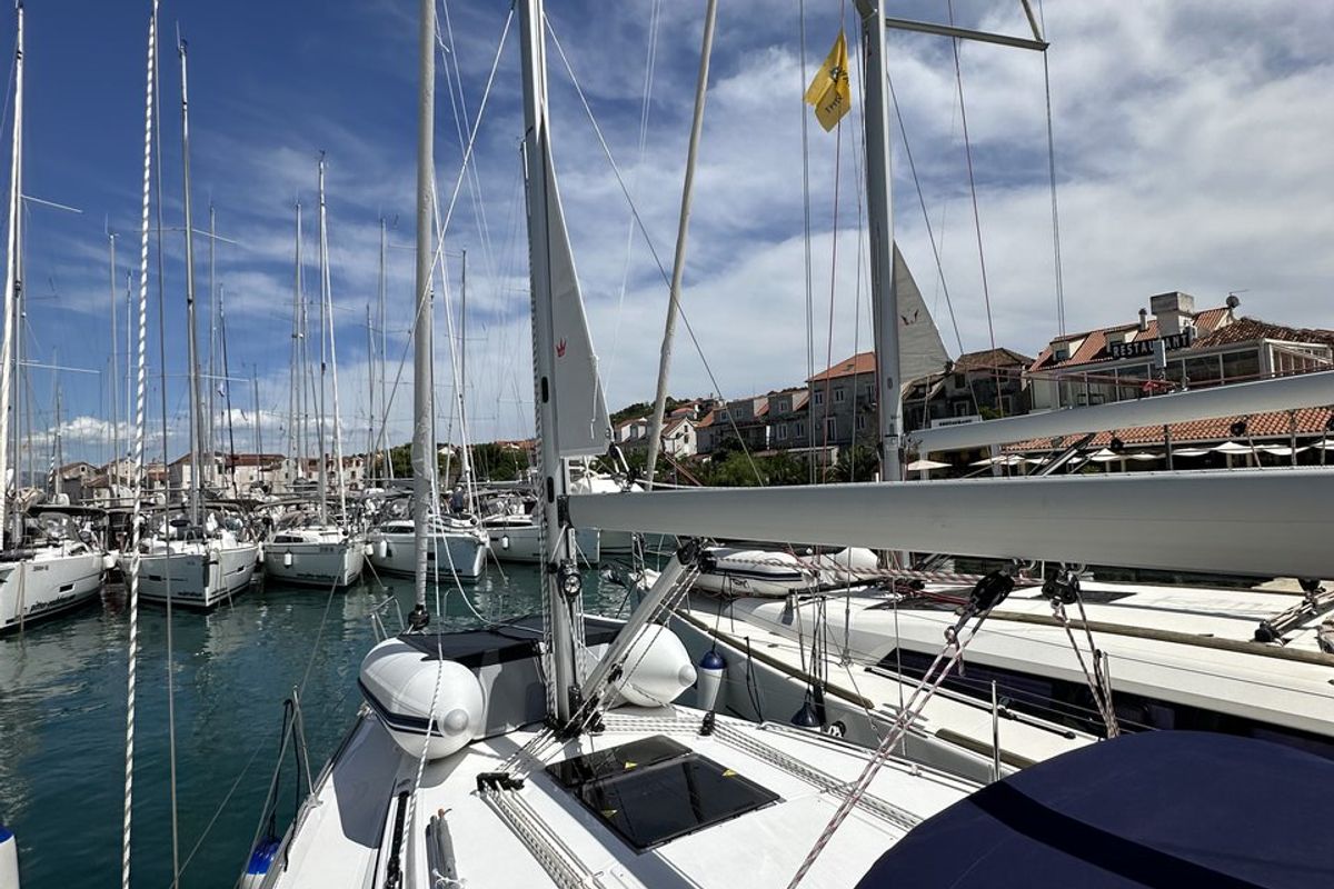 Exterior view of Ziggy, a Bavaria Cruiser 34 sailboat at Split, Croatia