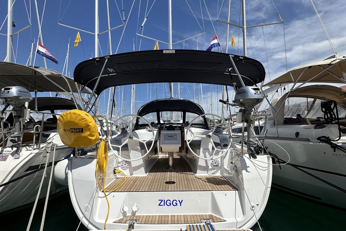 Deck of Ziggy, a Bavaria Cruiser 34 sailboat at Split, Croatia