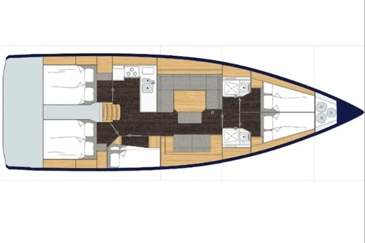 Floor plan of AF-C4521SP, a Bavaria C45 sailboat at Athens, Greece