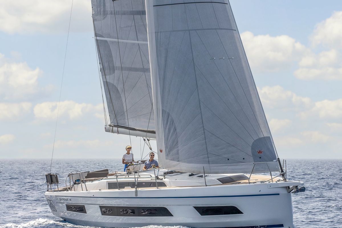 Exterior view of Asteria, a Dufour 41 sailboat at Nieuwpoort, Belgium