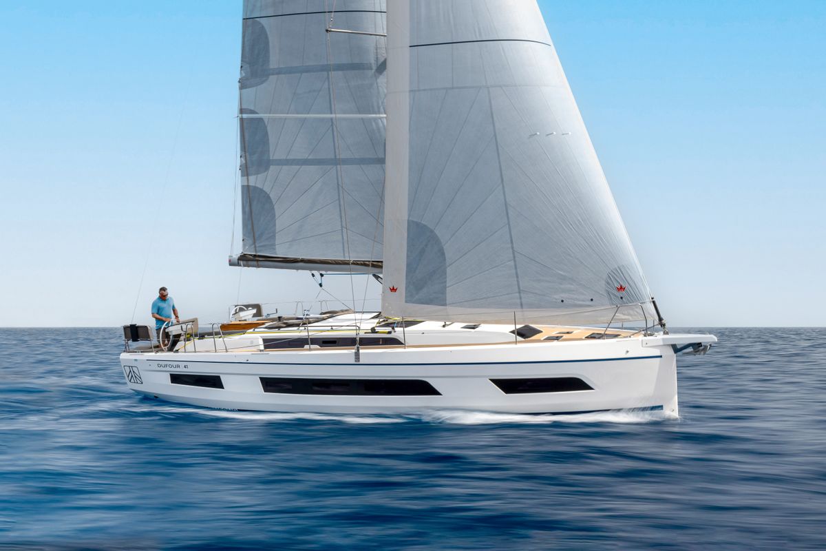 Exterior view of Asteria, a Dufour 41 sailboat at Nieuwpoort, Belgium