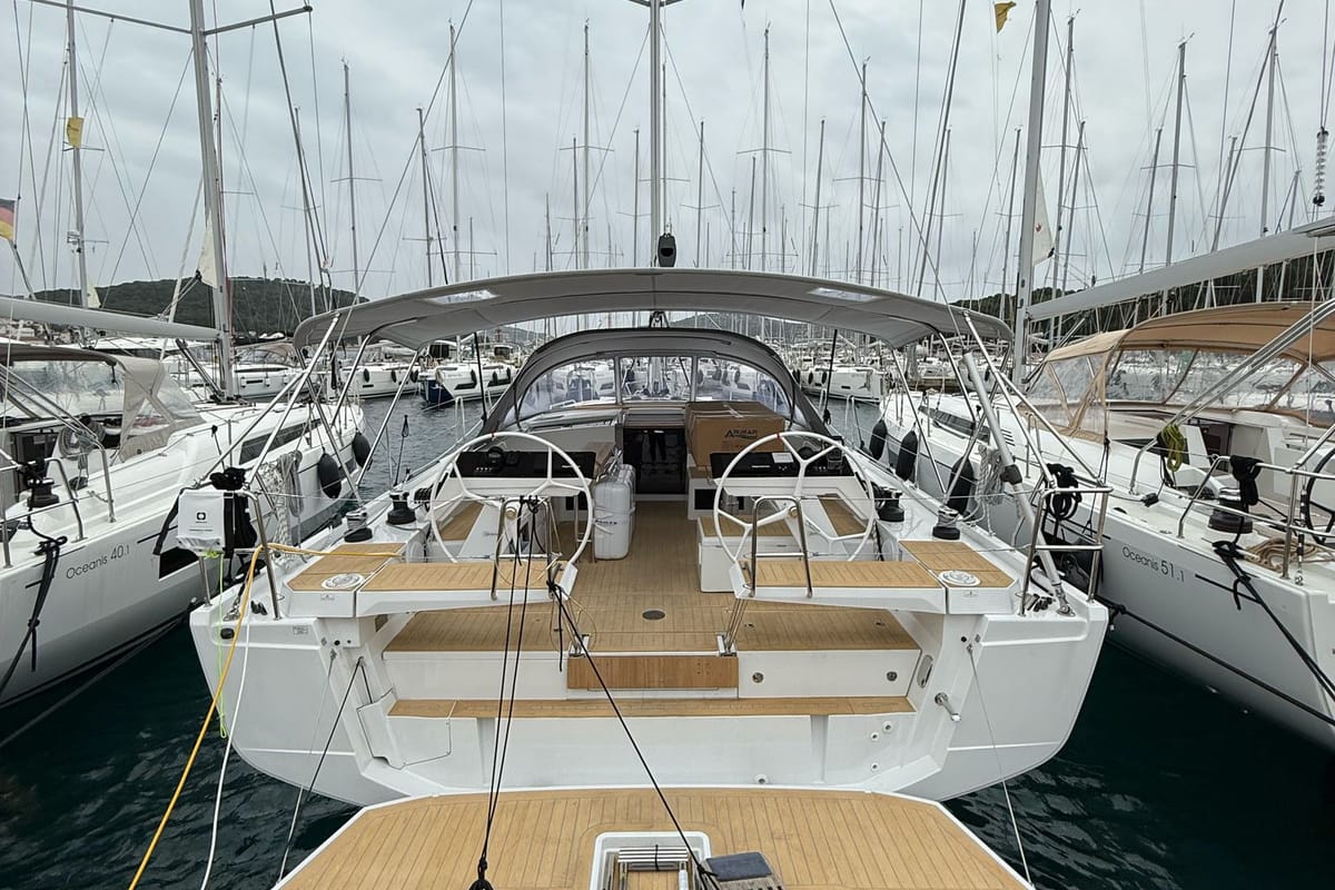 Deck of Amari, a Hanse Yachts Hanse 460 sailboat at Općina Rogoznica, Croatia