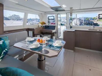 Salon of Moorings 4200/3 Club, a Leopard 42 catamaran at Nassau, Bahamas