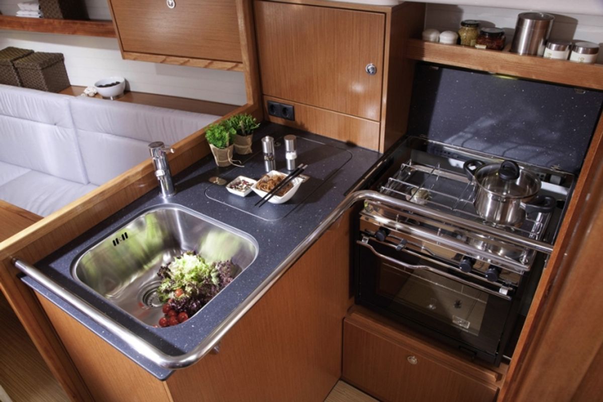 Galley of Sax, a Bavaria Cruiser 32 sailboat at Grad Trogir, Croatia