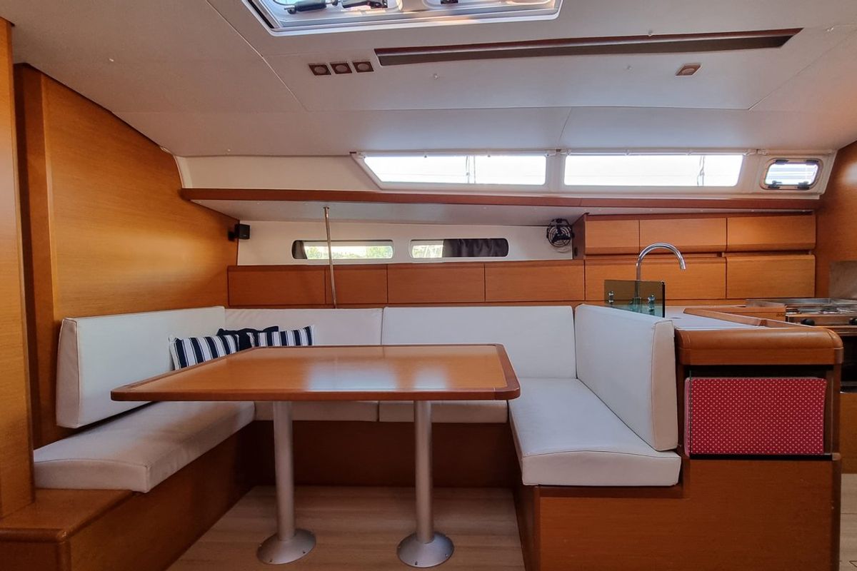 Salon of Blue Moon, a Jeanneau Sun Odyssey 449 sailboat at Grad Pula, Croatia