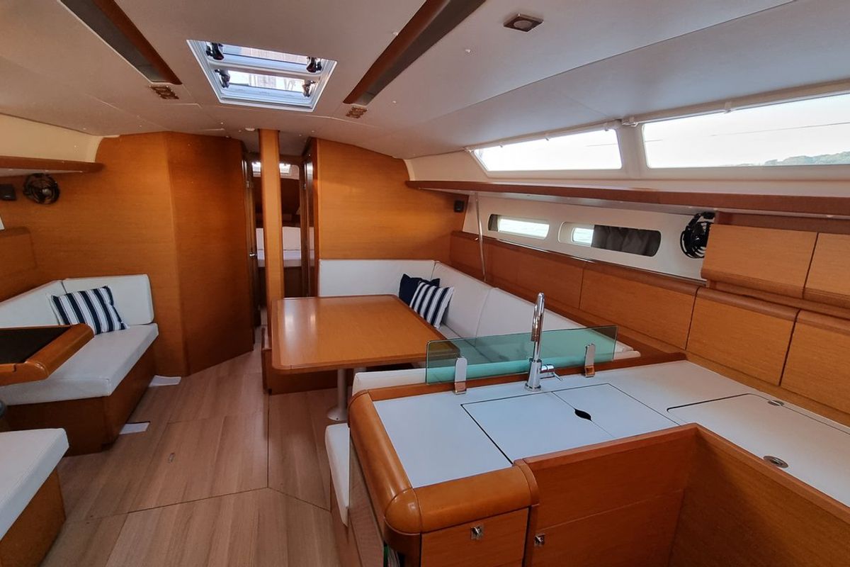 Salon of Blue Moon, a Jeanneau Sun Odyssey 449 sailboat at Grad Pula, Croatia