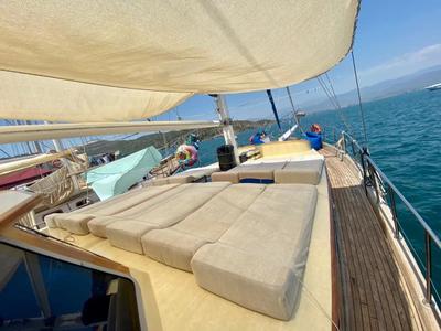 Deck of ARİF Kaptan, a Gulet Gulet gulet at Demre, Turkey