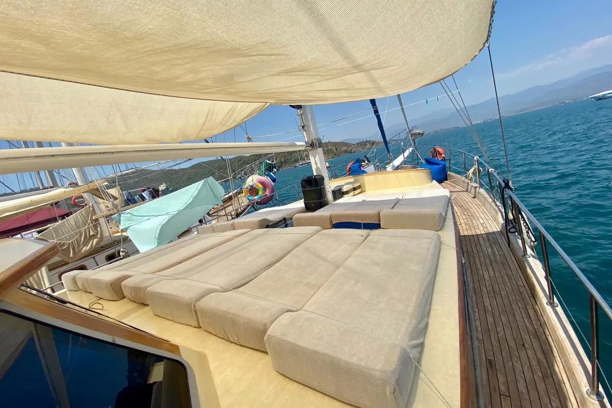 Deck of ARİF Kaptan, a Gulet Gulet gulet at Demre, Turkey