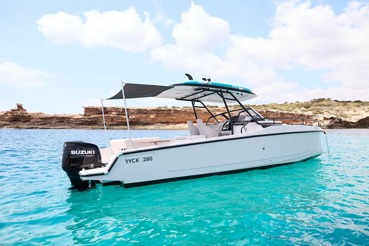 Exterior view of Premium, a Gulet Ryck 280 motorboat at Ibiza, Spain