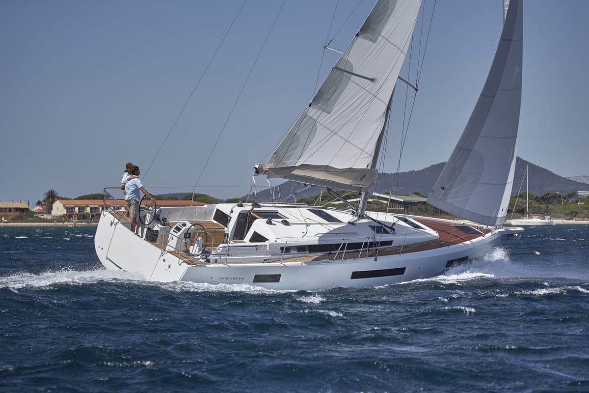 Exterior view of Sea Friends, a Jeanneau Sun Odyssey 440 sailboat at Fethiye, Turkey