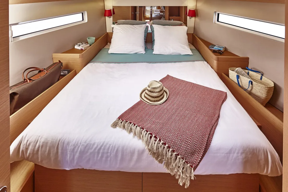 Cabin on Sea Friends, a Jeanneau Sun Odyssey 440 sailboat at Fethiye, Turkey