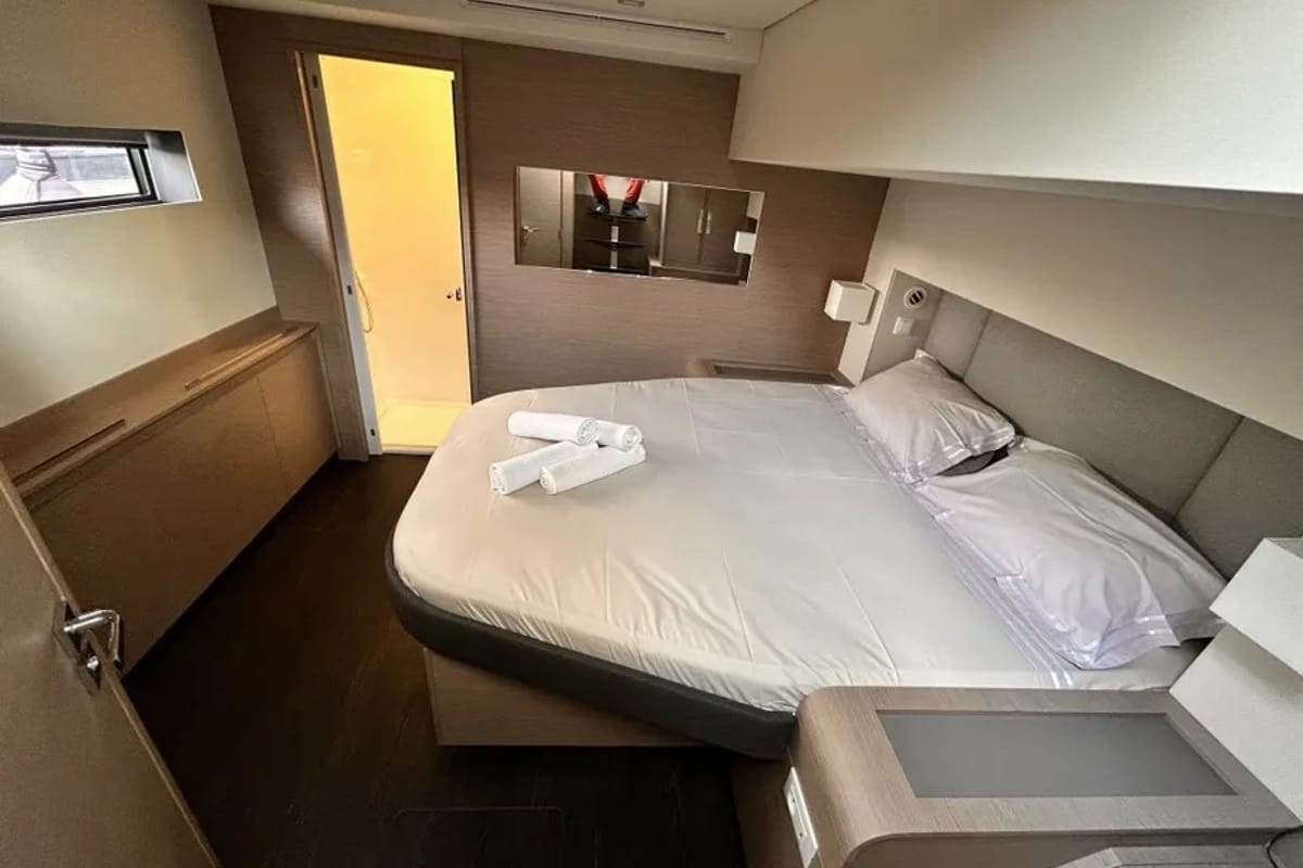 Cabin on Kalista II, a Fountaine Pajot Samana 59 catamaran at Cogolin, France
