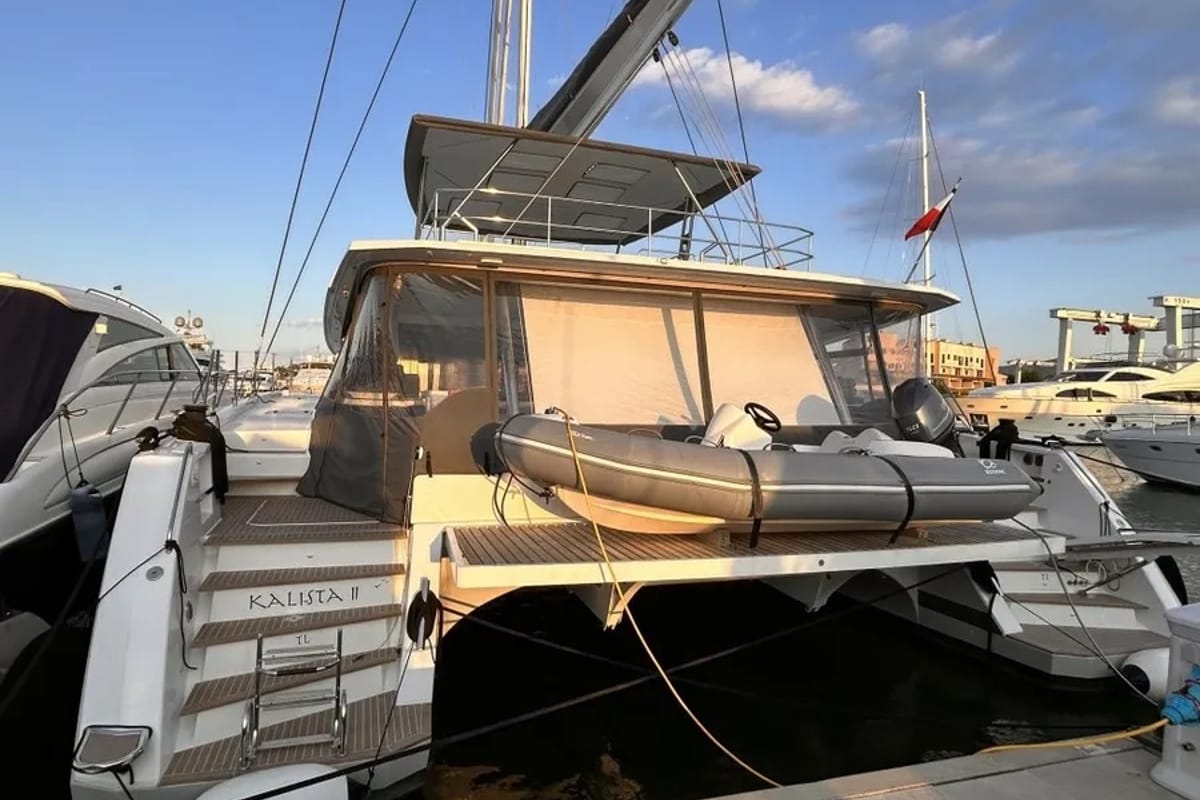 Exterior view of Kalista II, a Fountaine Pajot Samana 59 catamaran at Cogolin, France