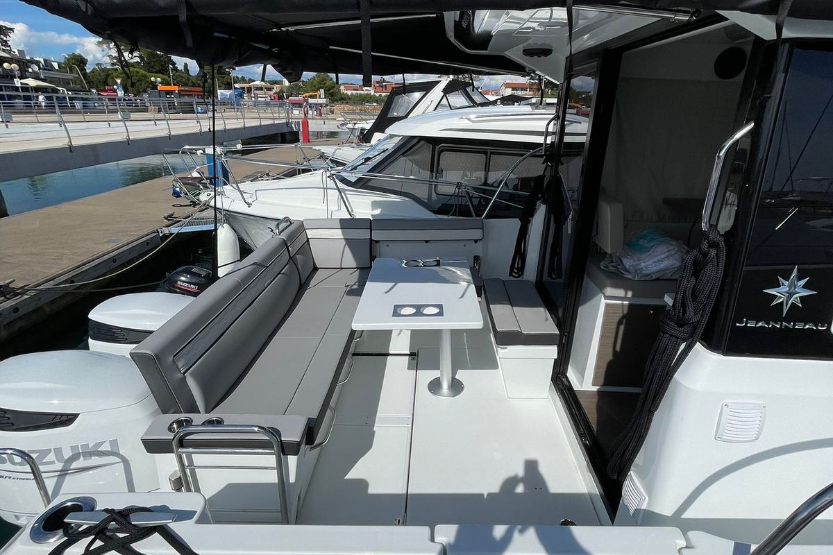 Deck of Miami Vice, a Jeanneau Merry Fisher 895 motorboat at Zadar, Croatia