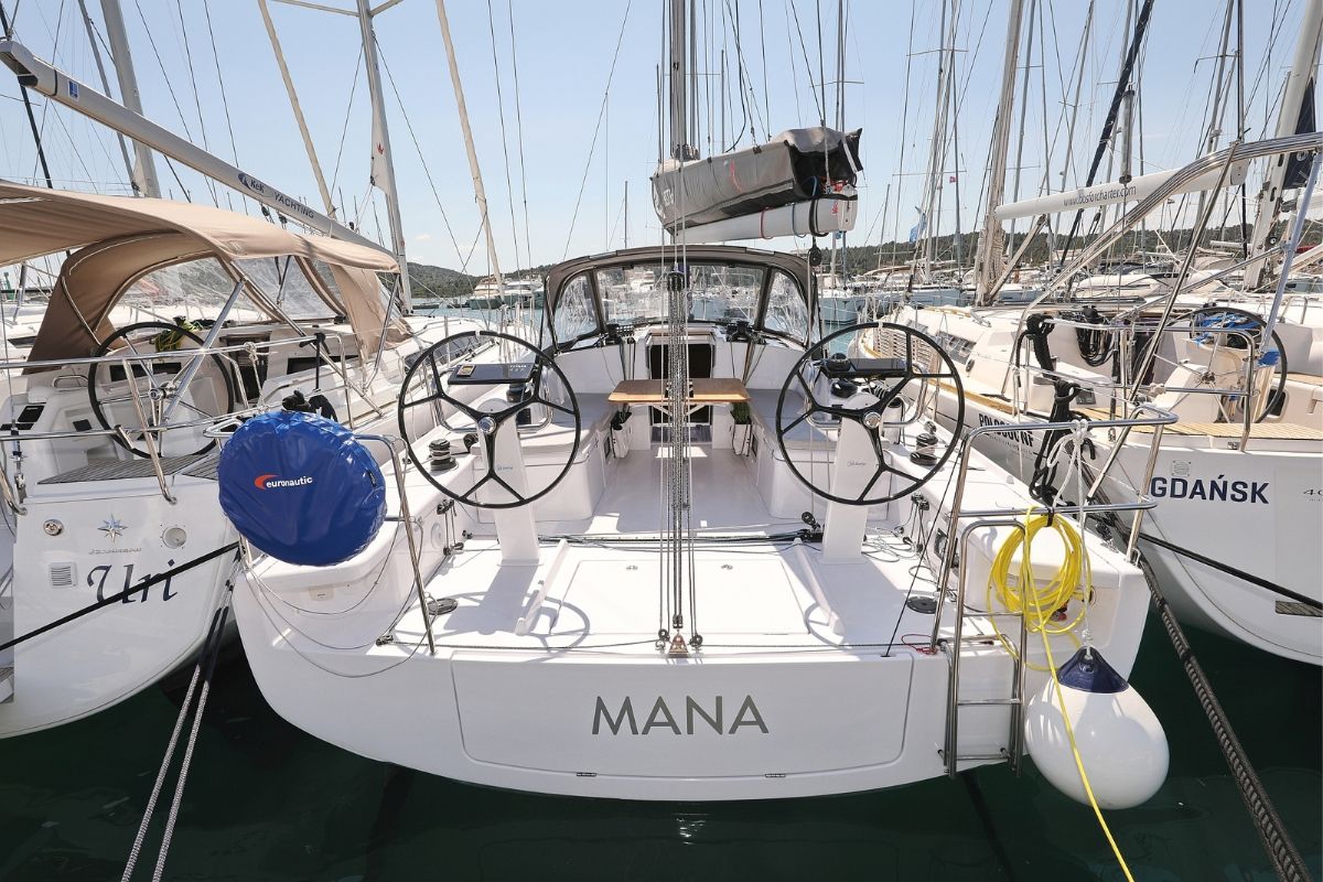 Cockpit of Mana, a Beneteau First 36 sailboat at Grad Biograd na Moru, Croatia