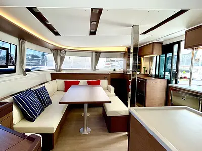 Salon of Keyma, a Lagoon 46 catamaran at Tourlos, Greece