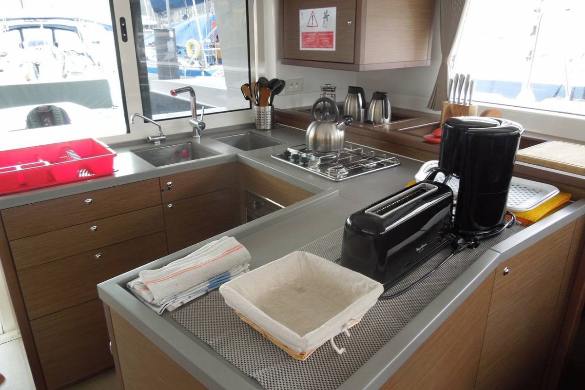 Galley of Islette, a Lagoon 450 S catamaran at Seychelles, Mahe, Seychelles