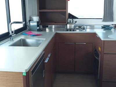Galley of Selene, a Lagoon 46 catamaran at Municipal Unit of Anaktorio, Greece