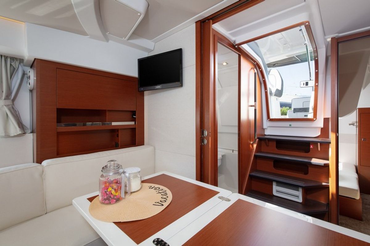 Salon of CHROMIA, a Jeanneau Leader 36 yacht at Split, Croatia