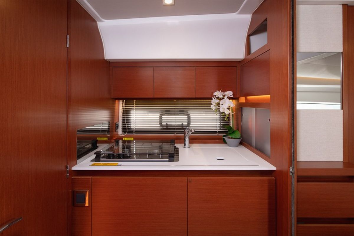 Galley of CHROMIA, a Jeanneau Leader 36 yacht at Split, Croatia