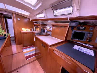 Galley of Premium, a Beneteau Oceanis 523 sailboat at Cagliari, Italy