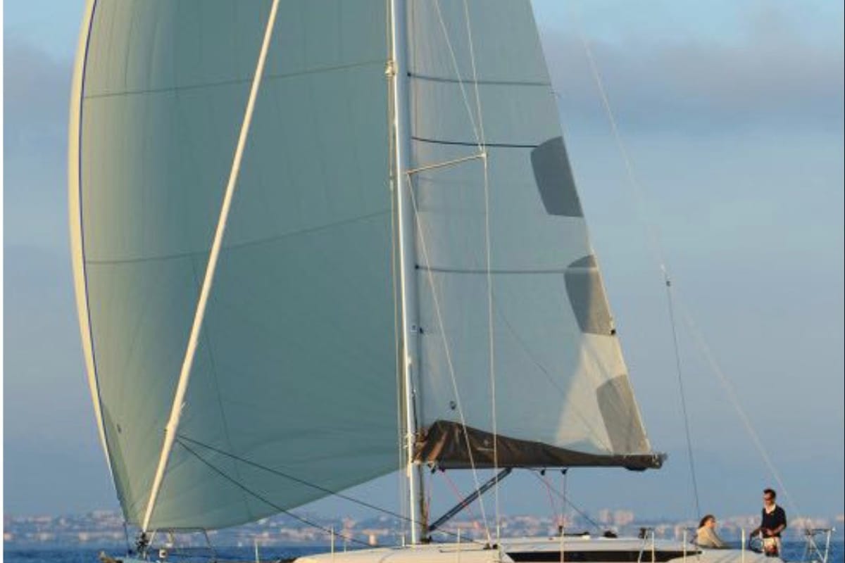 Exterior view of Pietra Di Luna, a Jeanneau Sun Odyssey 449 sailboat at Rosignano Solvay, Italy