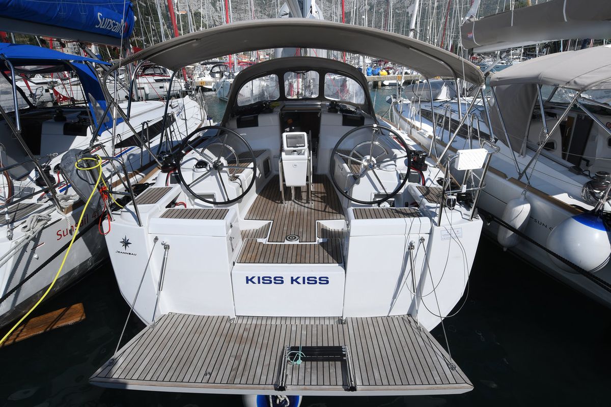 Cockpit of Kiss Kiss, a Jeanneau Sun Odyssey 419 sailboat at Dubrovnik, Croatia
