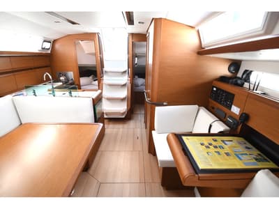 Salon of Kiss Kiss, a Jeanneau Sun Odyssey 419 sailboat at Dubrovnik, Croatia