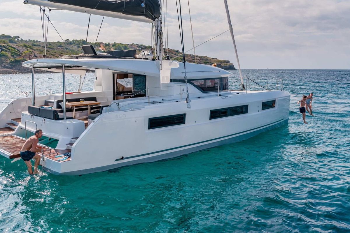Exterior view of Nauti Cat, a Lagoon 50 catamaran at Kotor, Montenegro