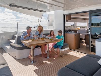 Deck of Nauti Cat, a Lagoon 50 catamaran at Kotor, Montenegro