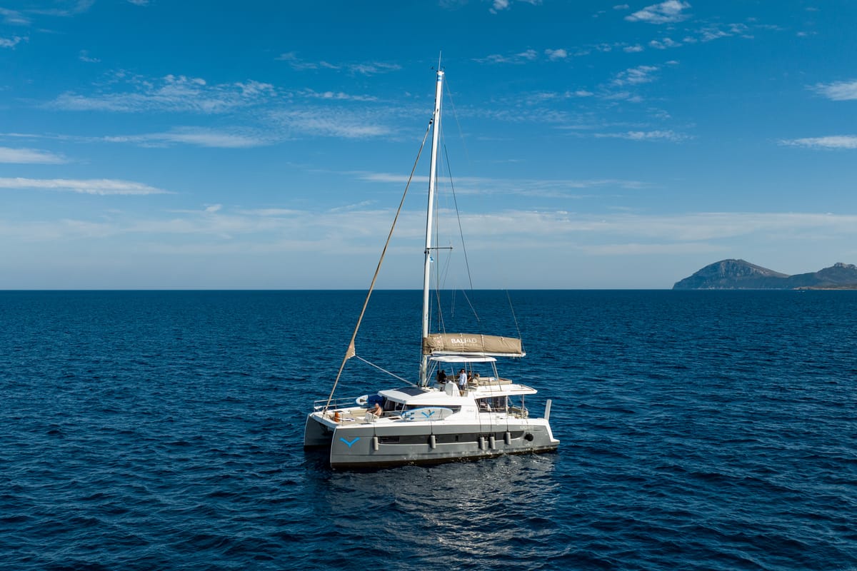 Exterior view of Grampus, a Bali 4.6 catamaran at Olbia, Italy