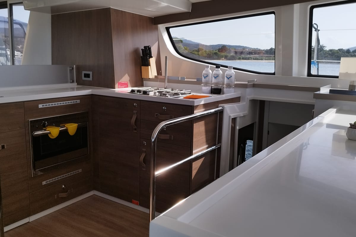 Exterior view of Grampus, a Bali 4.6 catamaran at Olbia, Italy