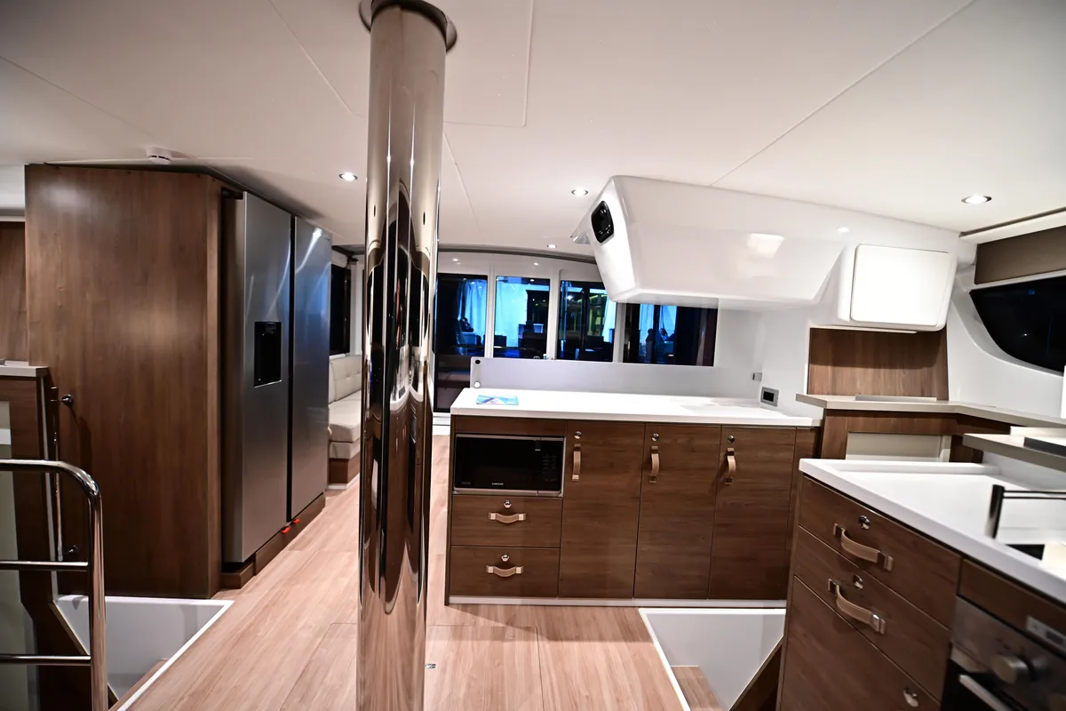 Salon of Cio, a Bali 4.4 catamaran at Olbia, Italy