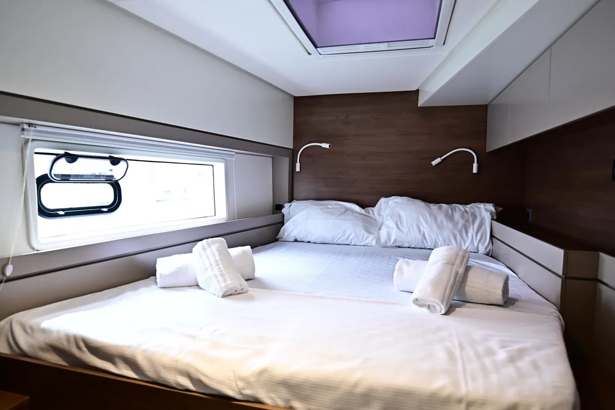 Cabin on Cio, a Bali 4.4 catamaran at Olbia, Italy