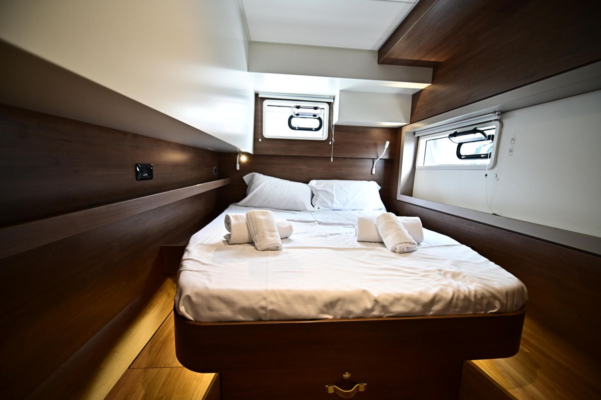 Cabin on Cio, a Bali 4.4 catamaran at Olbia, Italy