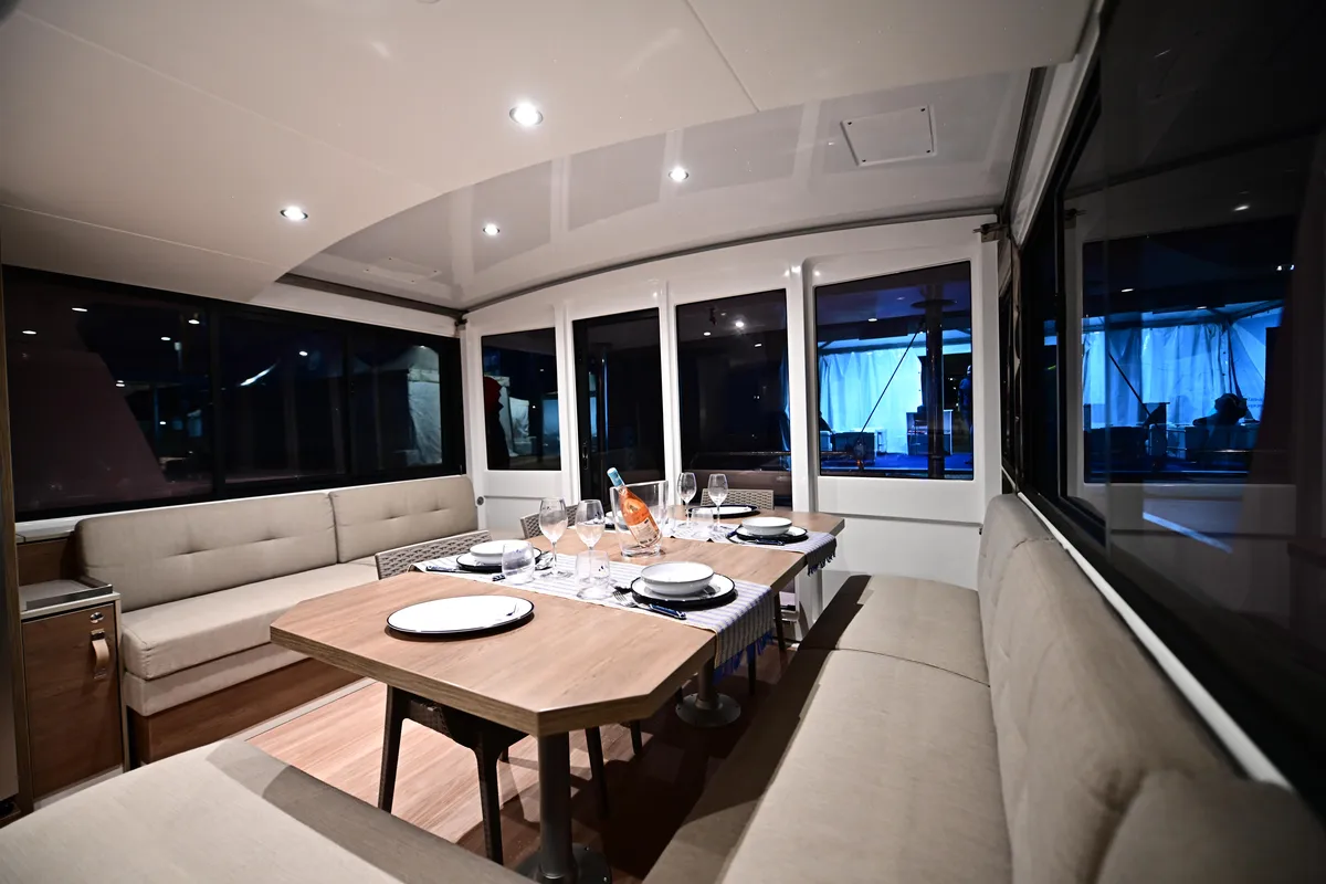 Salon of Cio, a Bali 4.4 catamaran at Olbia, Italy