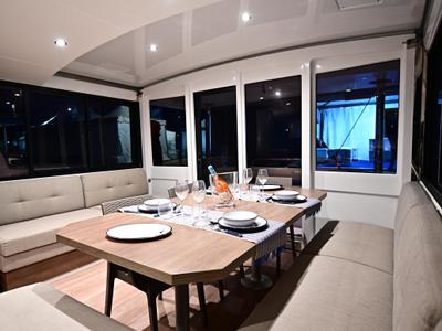 Salon of Cio, a Bali 4.4 catamaran at Olbia, Italy