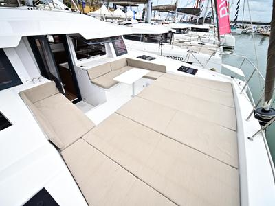 Deck of Cio, a Bali 4.4 catamaran at Olbia, Italy
