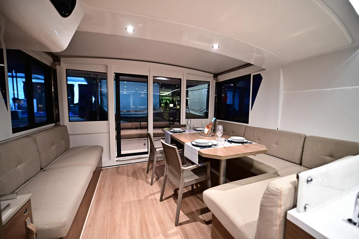 Deck of Cio, a Bali 4.4 catamaran at Olbia, Italy