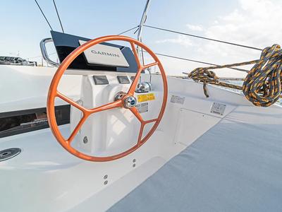 Cockpit of Tiramisu, a Excess 14 catamaran at Municipal Unit of Lefkada, Greece