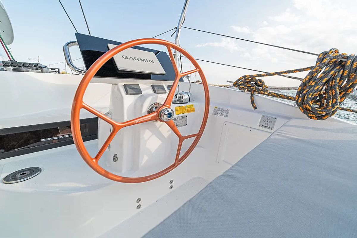 Cockpit of Tiramisu, a Excess 14 catamaran at Municipal Unit of Lefkada, Greece