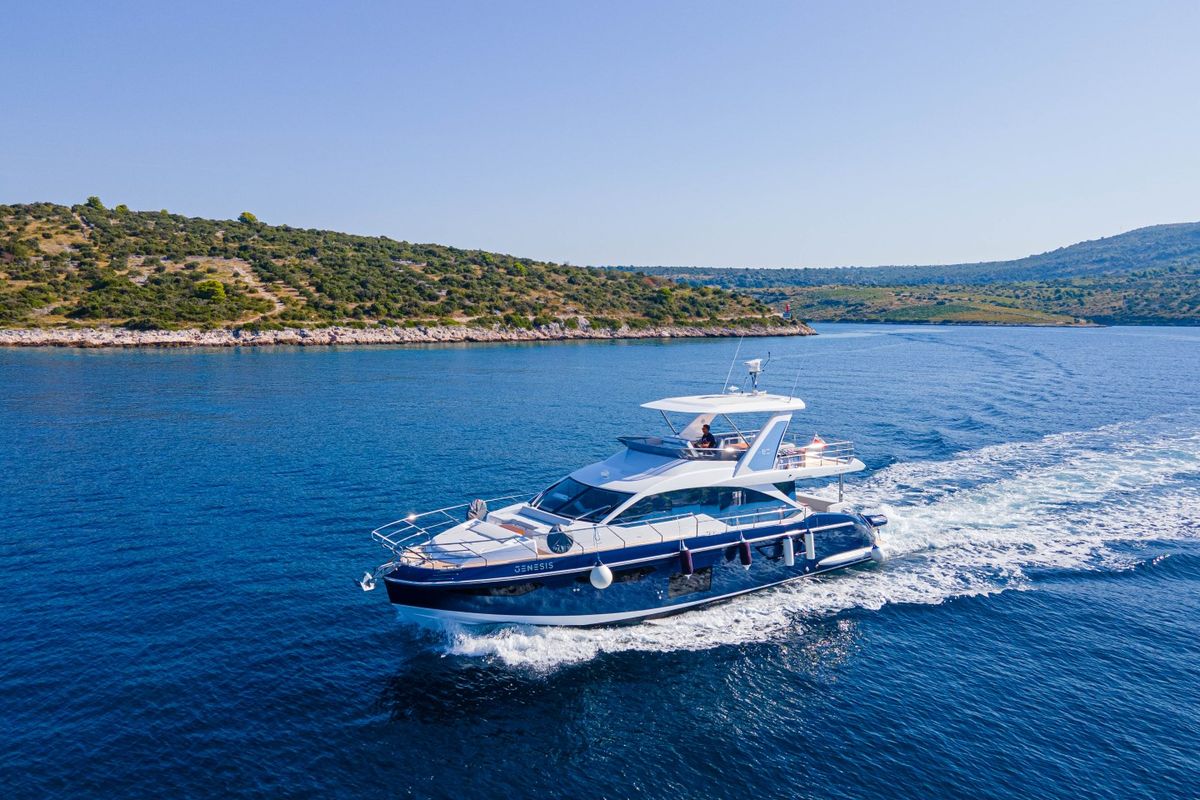 Exterior view of Genesis, a Azimut 60 motorboat at Primošten, Croatia