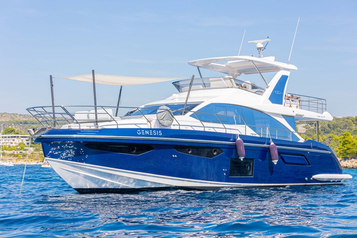 Exterior view of Genesis, a Azimut 60 motorboat at Primošten, Croatia