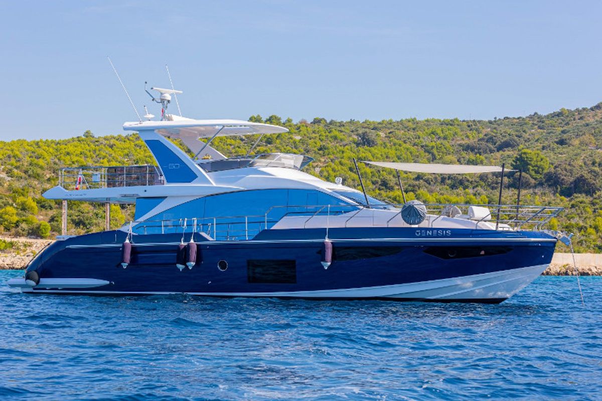 Exterior view of Genesis, a Azimut 60 motorboat at Primošten, Croatia